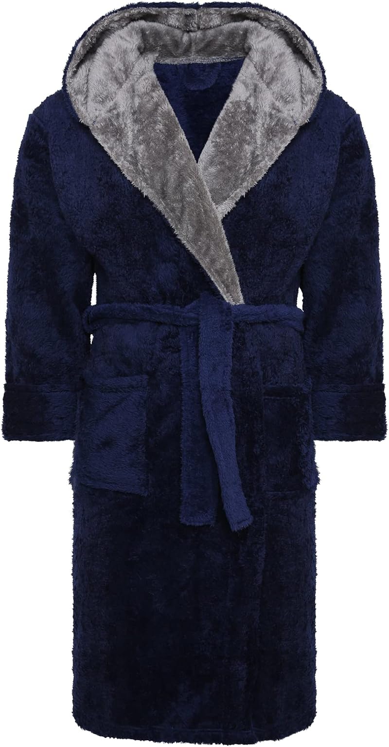 i-Smalls Mens Hooded Fleece Gown Robe with Belt S to 6XL Navy