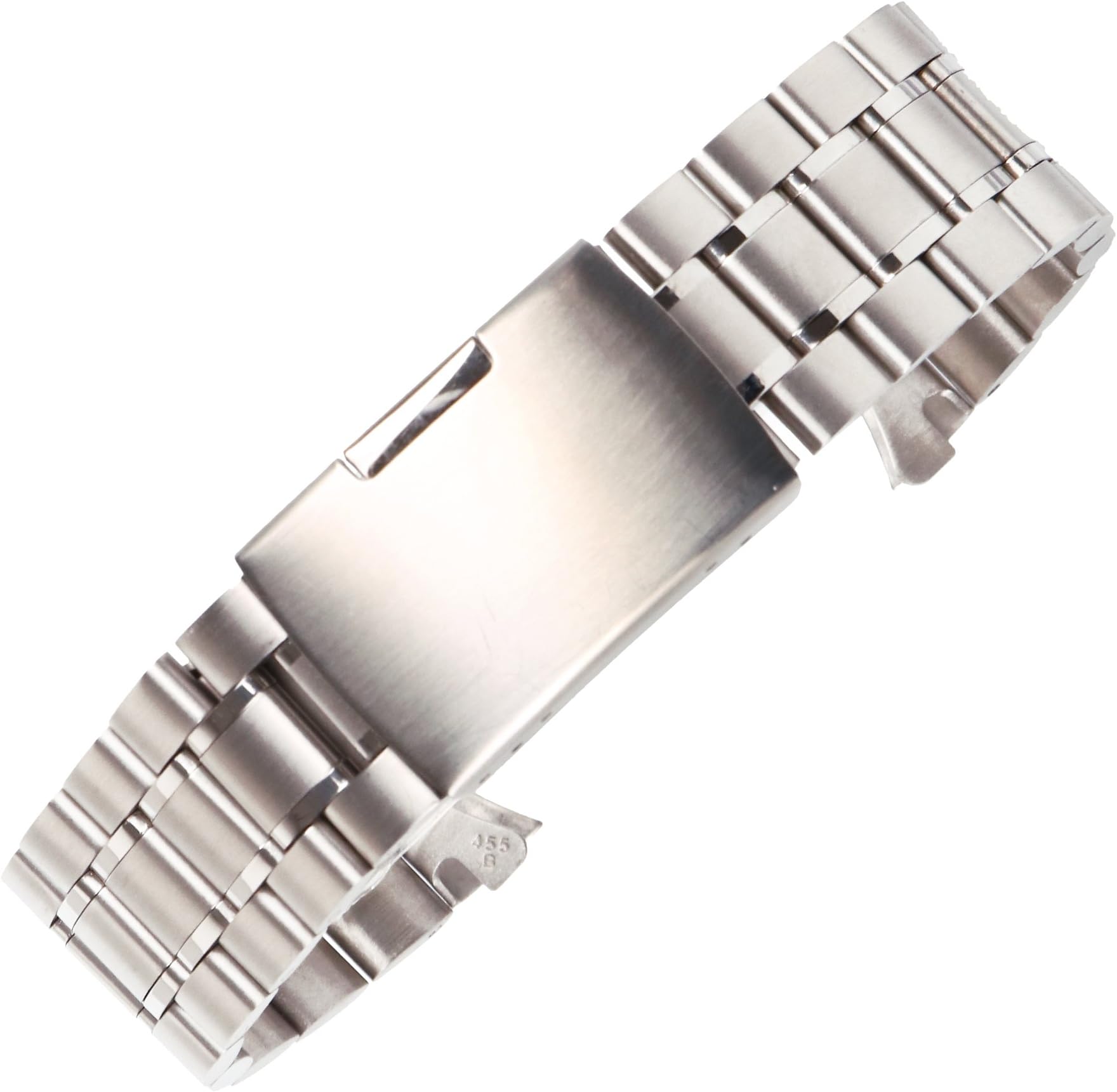 Brushed Metal Watch Band Curved End Anti-Allergy Solid Stainless Steel with Safety Clasp