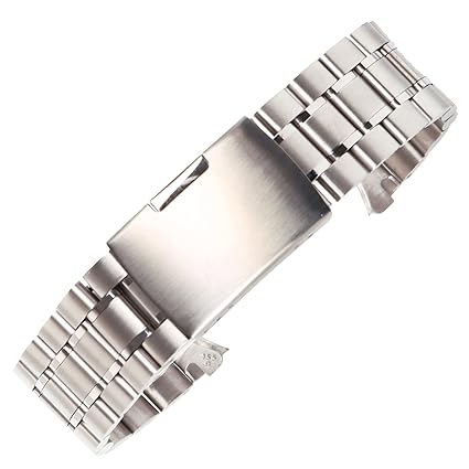 23mm Anti Allergic SS Watch Strap Wristband for Men Silver Solid INOX Steel Brushed Finish Curved End