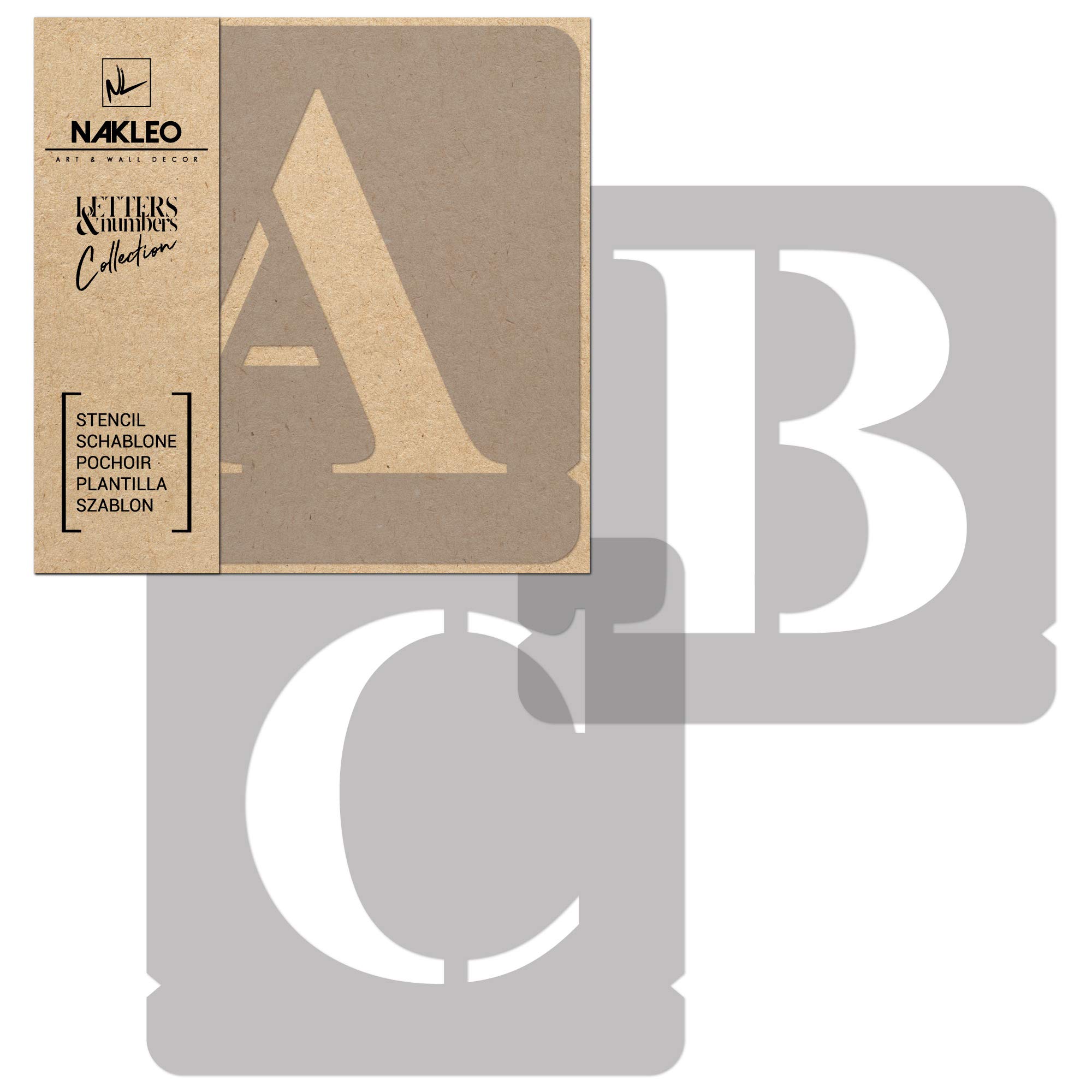 NAKLEO Alphabet Painting Stencils Set 42 Pcs, 7 cm Letters & Numbers Times Roman Capital Font, Reusable Plastic Drawing Templates for Crafts, DIY Wall Floor Wood