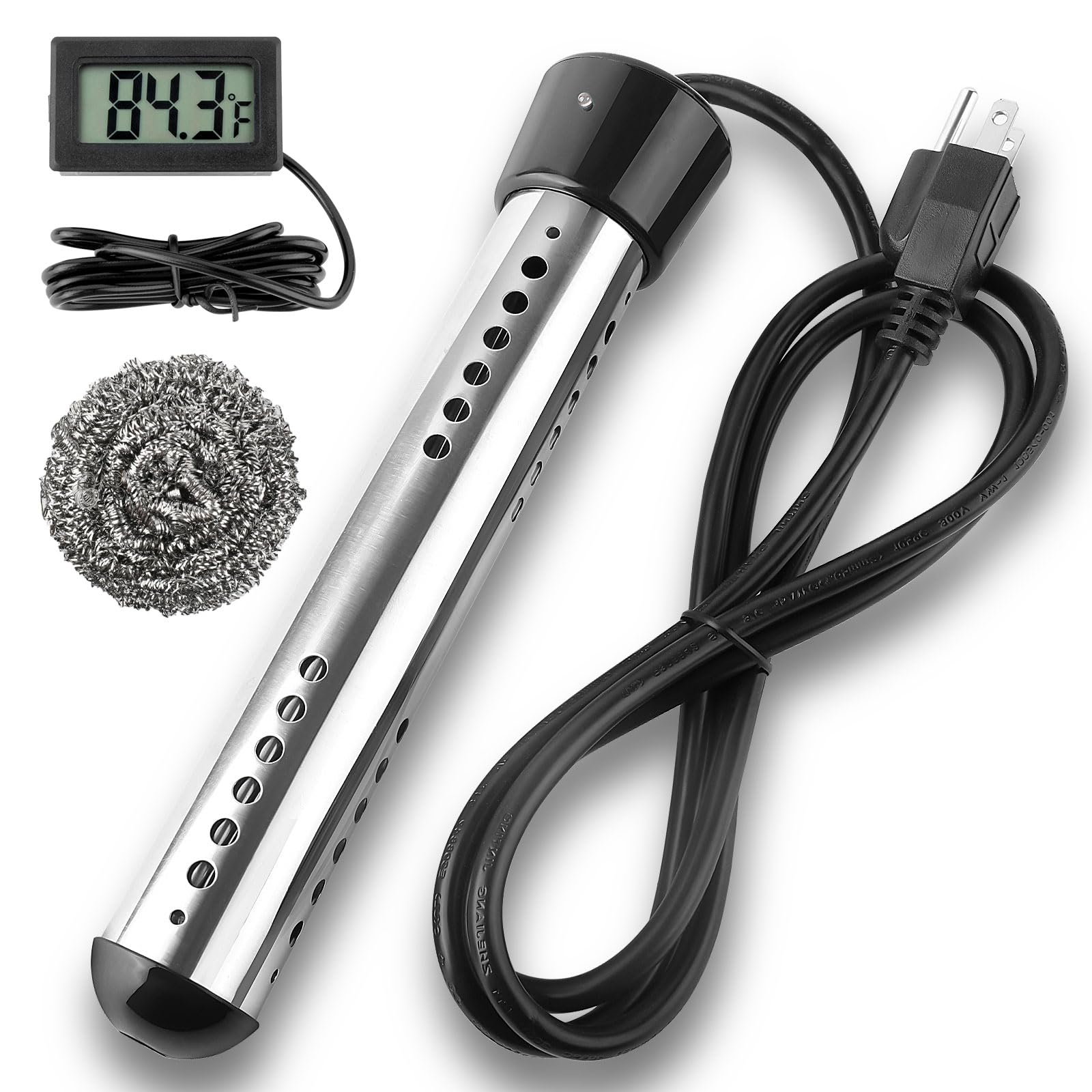 Photo 1 of 2000W Immersion Water Heater, Portable Water Heater Electric with 304 S S Guard & LCD Thermometer, Submersible Bucket Heater Heat 5 Gallons of Water in Minutes for Home Bathtub Basin