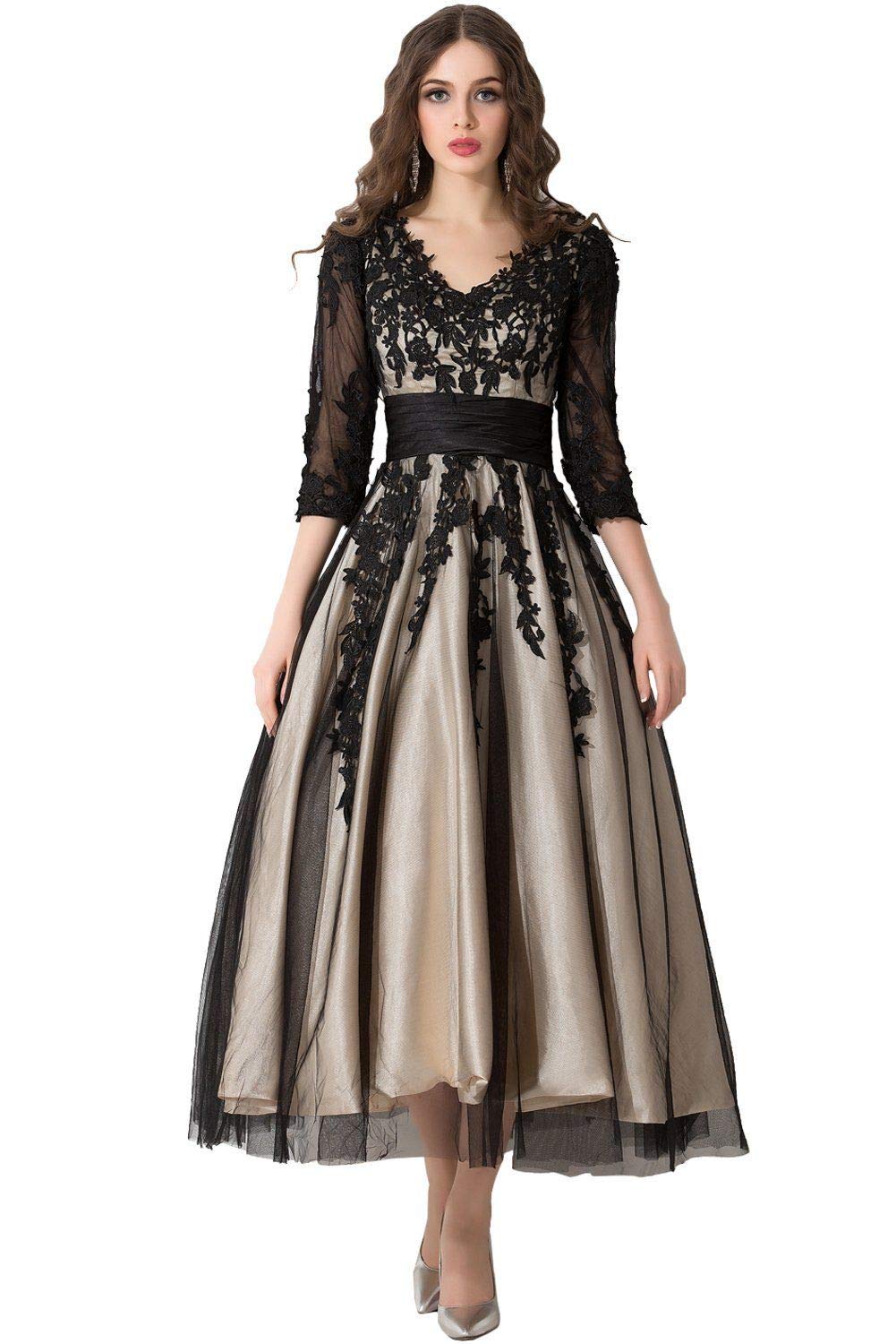 black lace applique dress