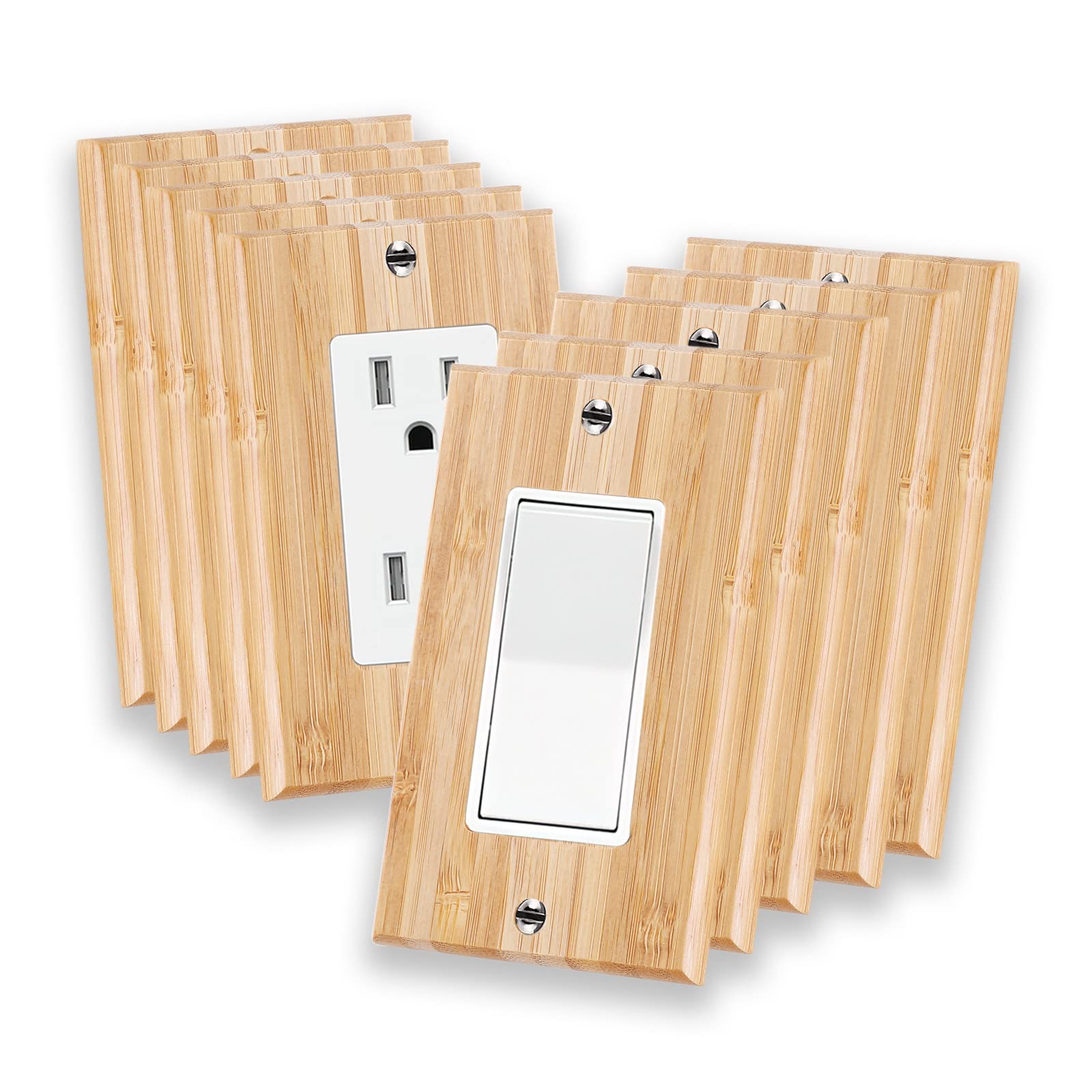 Photo 1 of 10 Pieces Wood Single Rocker Light Switch Plate 4.5" X 2.76" Raw Wood Wallplate Bamboo Light Switch Cover Quality Wallplate Wooden Electrical Decor (Single Rocker)