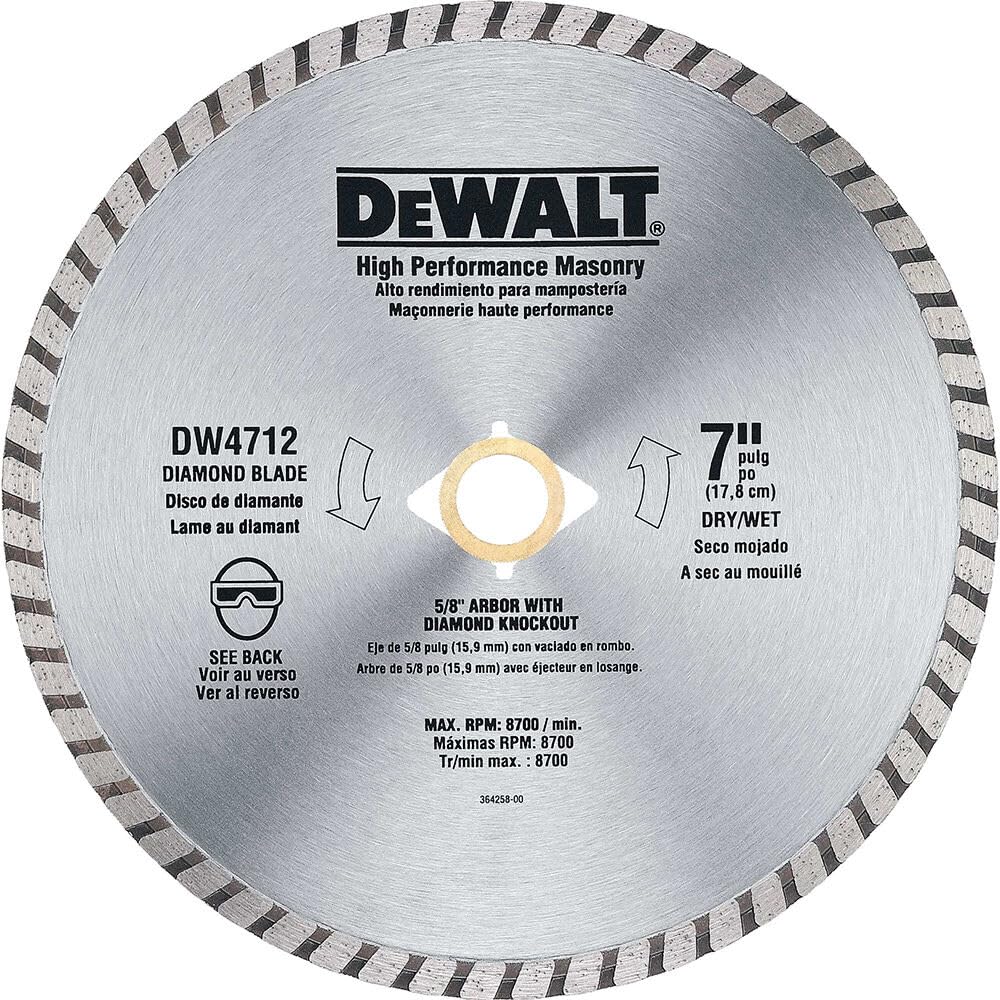 Photo 1 of DEWALT Diamond Blade for Block and Brick, Dry/Wet Cutting, Continuous Rim, 7-Inch (DW4712)