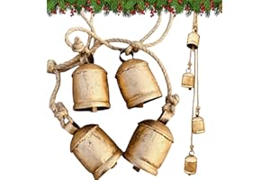 RW REPLICA WAREHOUSE Shabby Chic Bells Rustic Hanging Jingle Christmas Tree Decor - Large Handmade Lucky Cow Bells Vintage Rustic Metal Tranquil Wind Chimes Solid Decorative Wall Hanging décor Home Decor Gifts