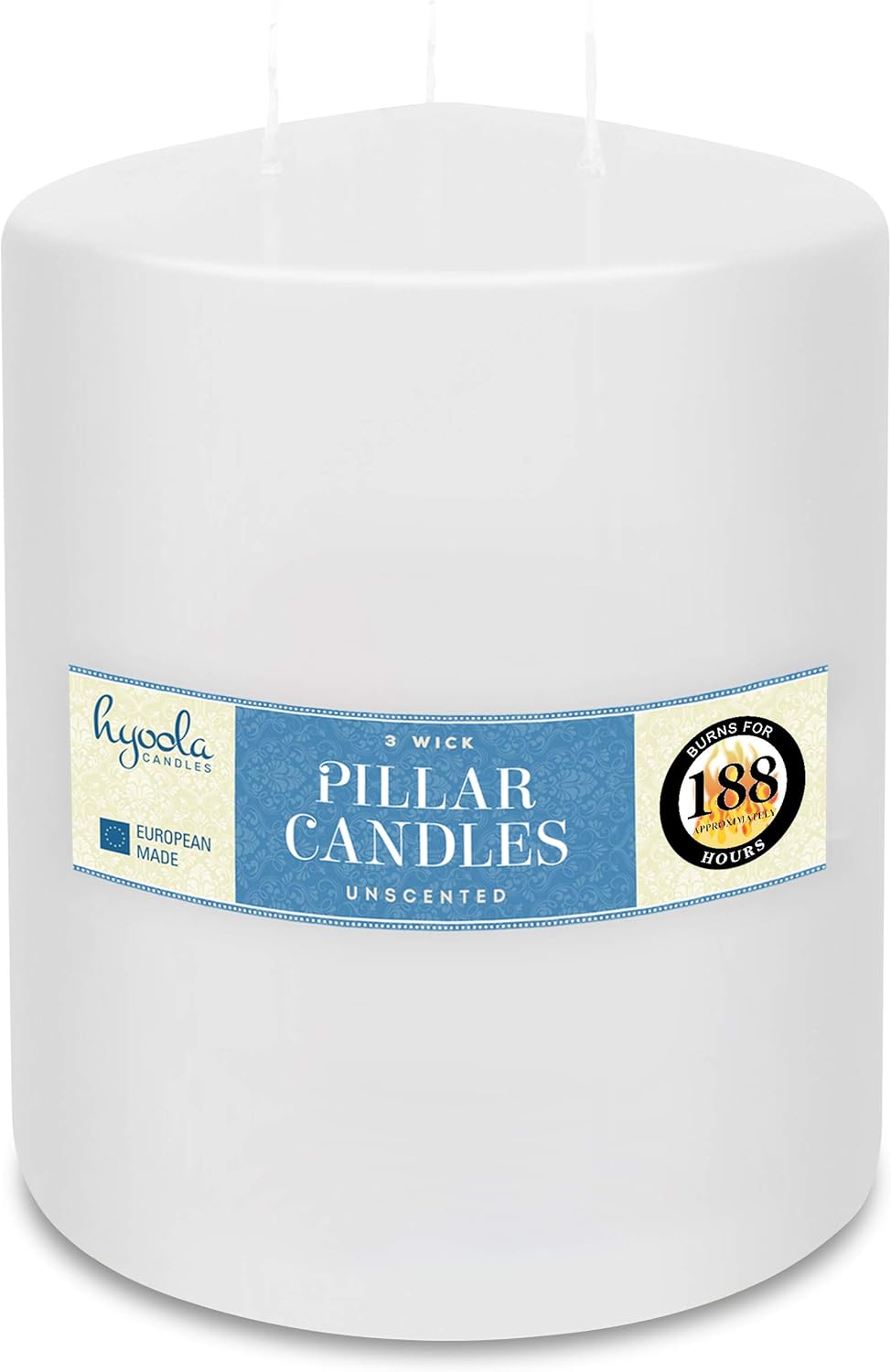 HYOOLA White Three Wick Large Candle 6 x 8 Inch
