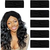 Huachi Black Headbands for Women Trendy Fall Fashion, Winter Headbands for Women Ear Warmers, Warm Headband Winter Accessories, Wide Head Wraps Christmas Stocking Stuffers for Teen Girls, 6 Pack