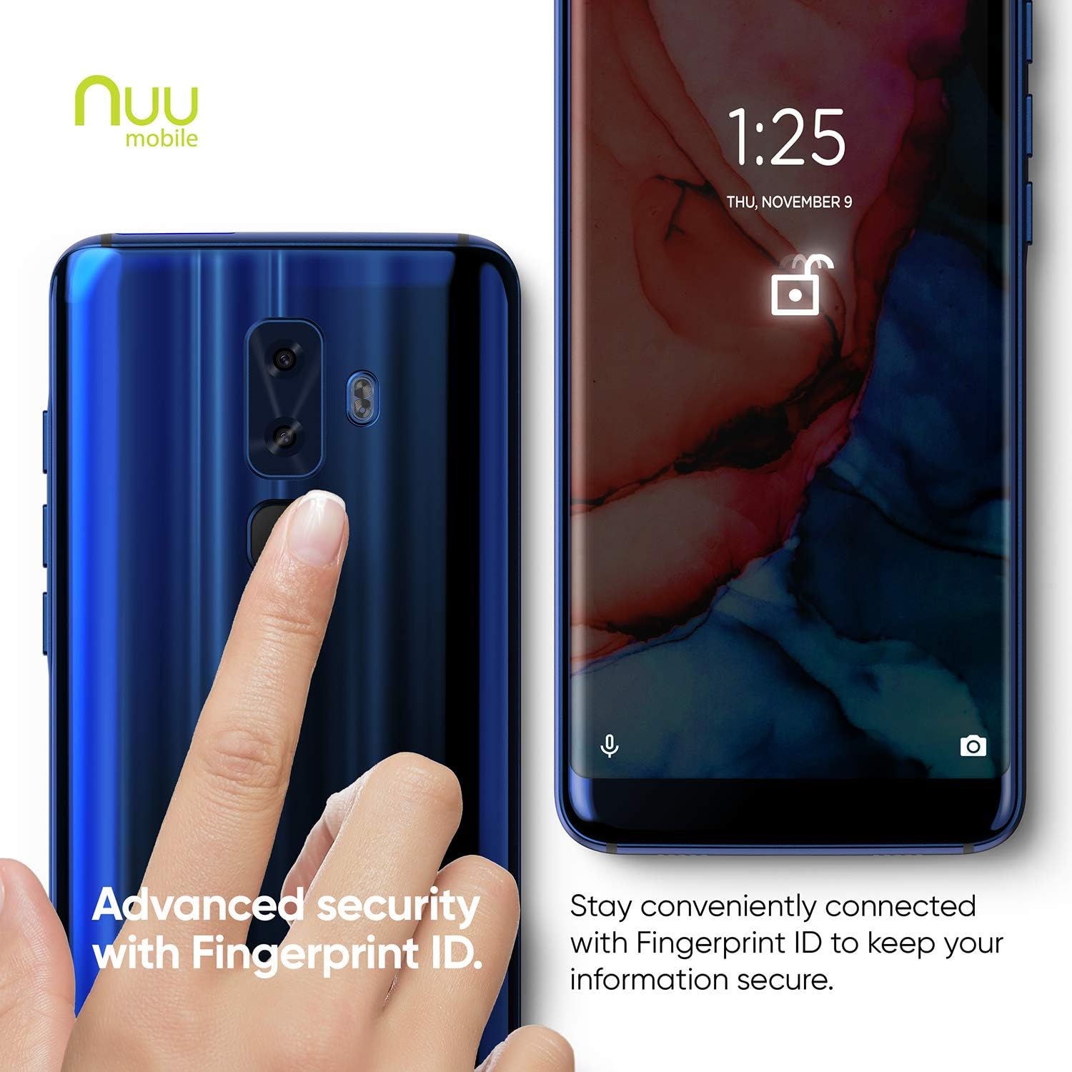 NUU Mobile G3 Unlocked Cell Phone 64GB + 4GB RAM - 5.7" Android Smartphone - Sapphire Blue