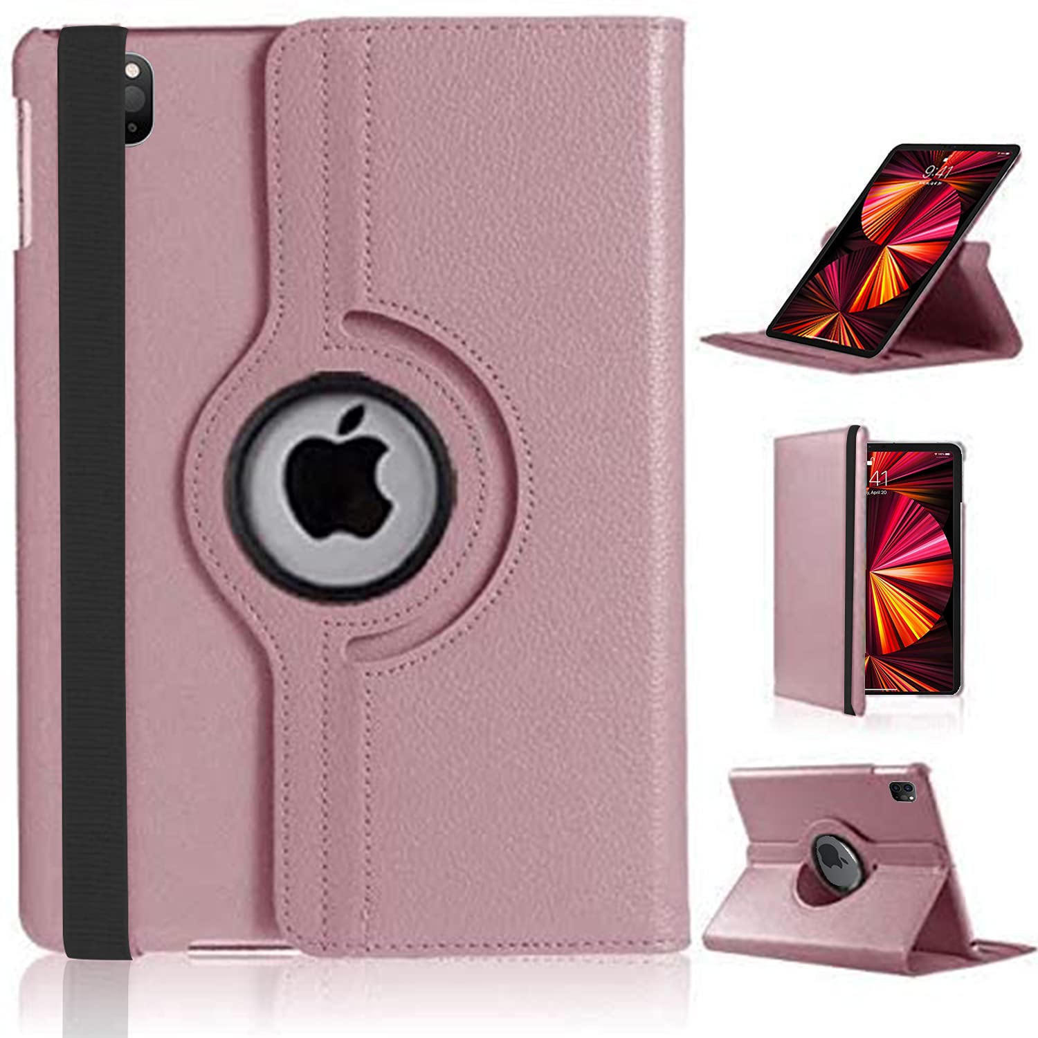 For iPad Pro 11 Case (2018/2020/2021/2022) 4th 3rd 2nd 1st Generation [360 Rotating Stand] [Auto Sleep/Wake] PU Leather Smart Folio Protective Cover (ROSE GOLD)