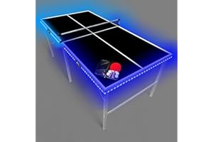 PARTYPONG PartyLife 6 ft x 3 ft Ping Pong Table Tennis Table | Mid-Size Portable Folding Indoor Outdoor Ping Pong Table Tennis Table w/Optional LED Lights | Kids & Adults | Game Room | Not Full Size | Game Kit