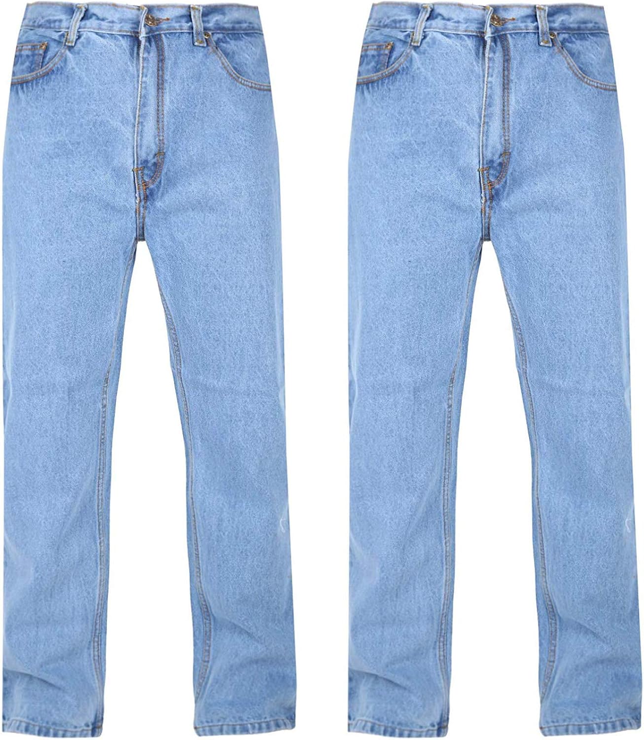 2 Packs Mens Straight Leg Heavy Duty Work Basic 5 Pocket Plain Denim