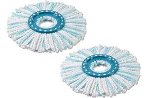 Leifheit Replacement Mop Head Clean Twist Disc Mop x 2 Pack – Dual Fibre System for Deep Cleaning & Maximum Absorption – Compatible with Clean Twist Systems – Set of 2 – White/Turquoise