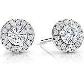 Gem Stone King 10K White Gold Build your Own Personalized 4MM Round Gemstone Birthstone and White Lab Grown Diamond Halo Earrings For Women
