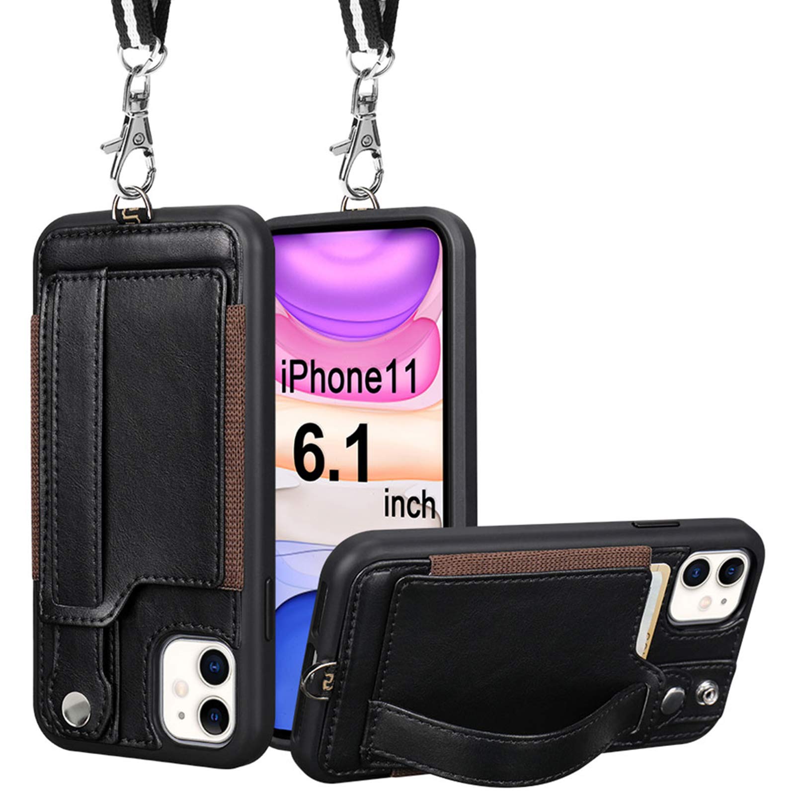 Iphone 11 case with card holder and strap Clearance