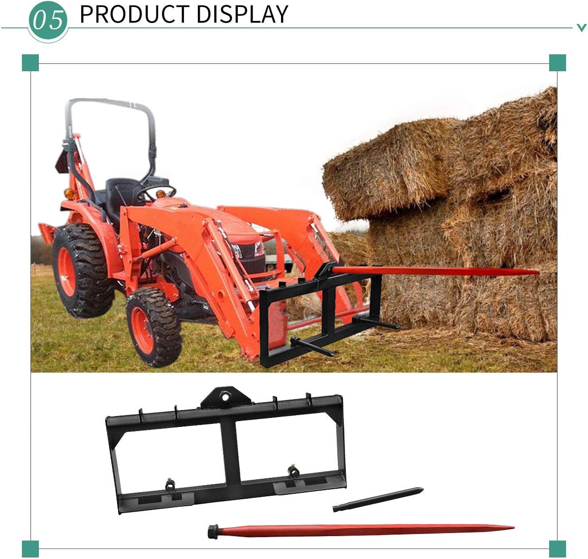 Skid Steer Hay Bale Spear Attachment for Bobcat Tractor,3,000 lbs Heavy Duty Tractor Bale