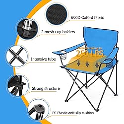 HaSteeL Folding Camping Chair Set of 3, Foldable