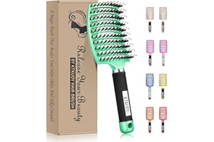 KTKUDY Detangling Brush Boar Bristles Hairbrush Make Hair Shiny & Healthier Curved and Vented Detangler Brush for Women Men Kids Wet & Dry Hair (Light green)