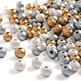 ToBeIT Wooden Beads 750 pcs Gold, Silver, White Assorted Color Round Wood Beads for DIY Craft, Jewelry Making（8mm）