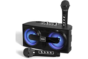 Karaoke Machine with 2 UHF Wireless Microphones for Adults/Kids, FULLIFE Portable Bluetooth PA Speaker System with Led Light/Echo/Bass Adjustment/Vocal Cut for Home Parties, Indoor/Outdoor