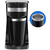 Elite Gourmet EHC111A Personal Single-Serve Compact Coffee Maker, Black | Includes 14oz stainless steel interior thermal travel mug, reusable filter - compatible with coffee grounds