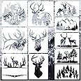 11 Pcs Deer Stencils Forest Mountain Tree Deer Head Stencils for Wood Burning Stencil Template for Painting on Wood Crafts Home Decors (Deer)