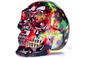 FZBHRO Crystal Skull Head Statues Skull Figurines K9 Glass Skull Gemstone Halloween Decor Gifts for Women Plating Red Yellow 2.8"