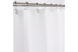 Barossa Design Cotton Blend Shower Curtain Honeycomb Waffle Weave, Soft & Hotel Spa, Washable, White, 72 x 72 inch