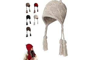 Melt The Ice Red Hats, Red Knit Hat with Tassel, Women's Winter Knitting Earflap Beanie Hat