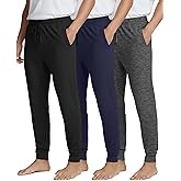 Real Essentials 3 Pack: Men's Soft Lounge Sleep Joggers - Pajama Pants Drawstring & Pockets (Available in Big & Tall)