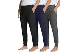 Real Essentials 3 Pack: Men's Soft Lounge Sleep Joggers - Pajama Pants Drawstring & Pockets (Available in Big & Tall)