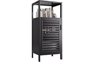 HITNET Bamboo Floor Cabinet, Small Bathroom Cabinet Floor Standing, 4 Tier Narrow Side Storage Cabinet, Space Saving Kitchen Cupboard with Single Door, Black