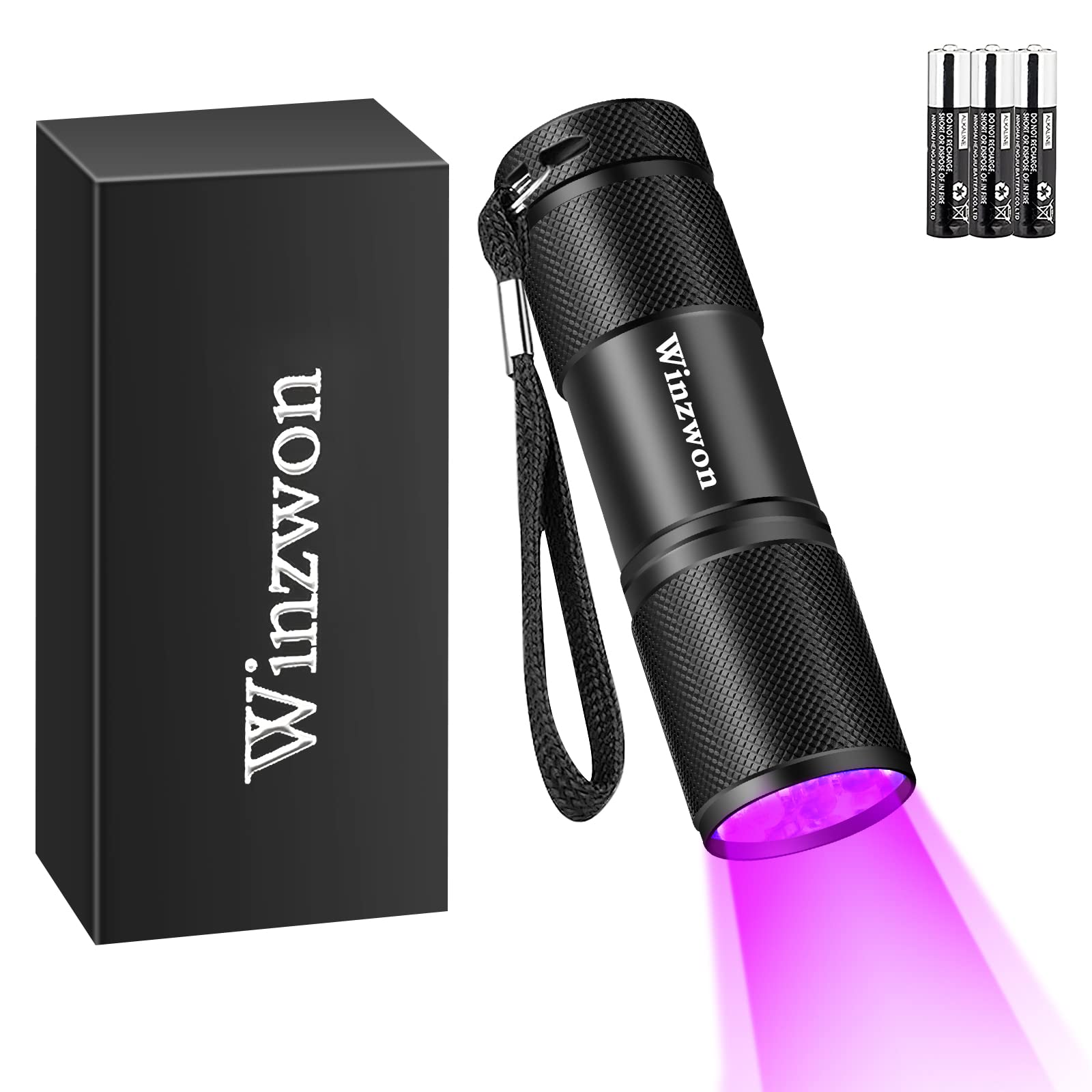 ALLESM Winzwon UV Torch UV Flashlight Ultraviolet Torch Black Light Flashlight for Pet Urine and Stain Detector, 3 AAA Batteries Include