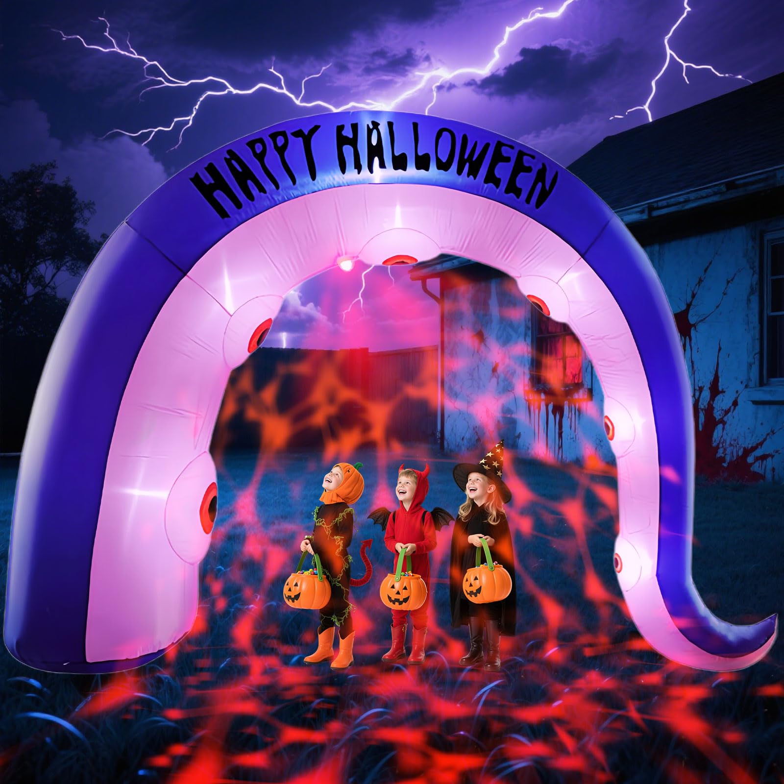 Photo 1 of SRKLH Giant 12FT Long Halloween Inflatables Octopus Arch Outdoor Decorations Blow up Yard Sea Monster Octopus Tenacle Archway with Red Blood Projector Lights for Garden Lawn Party Decor