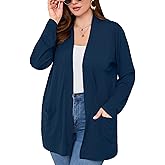 AusLook Women's Plus Size Lightweight Open Front Cardigan Long Sleeve Cover Ups Shrugs Shawls and Wraps Kimono Jacket