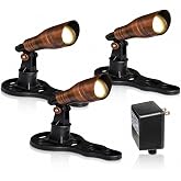 LumiNight 3-Pack Bronze 3W Spotlight Kit with Photocell &amp; Transformer | 180 lumens each, 45-degree beam, 2800K warm white, hooded lens caps, daisy chain wiring, submersible, 20 ft cords, 3 bases