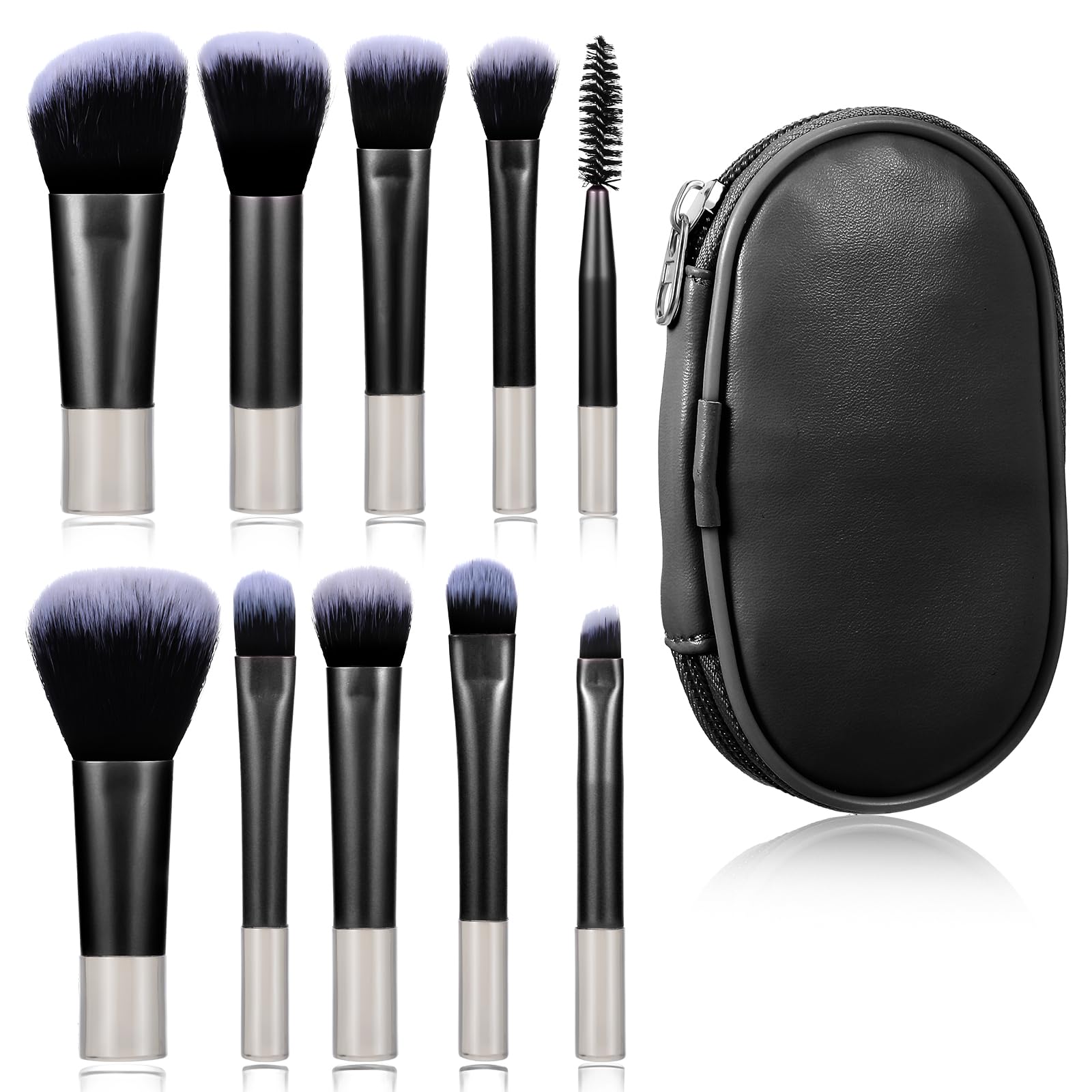 Photo 1 of 10 Pcs Travel Makeup Brush Set Mini Makeup Brushes Travel Size with Pack Portable Small Eyeshadow Eye Lipstick Foundation Brush Shadow Contour Blush Concealer (Black)