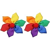 Pride Month Hair Bow Clips 3.15 Inch Rainbow Flower Hairpins Grosgrain Cute School Hair Accessories for Teens Girls, Rainbow