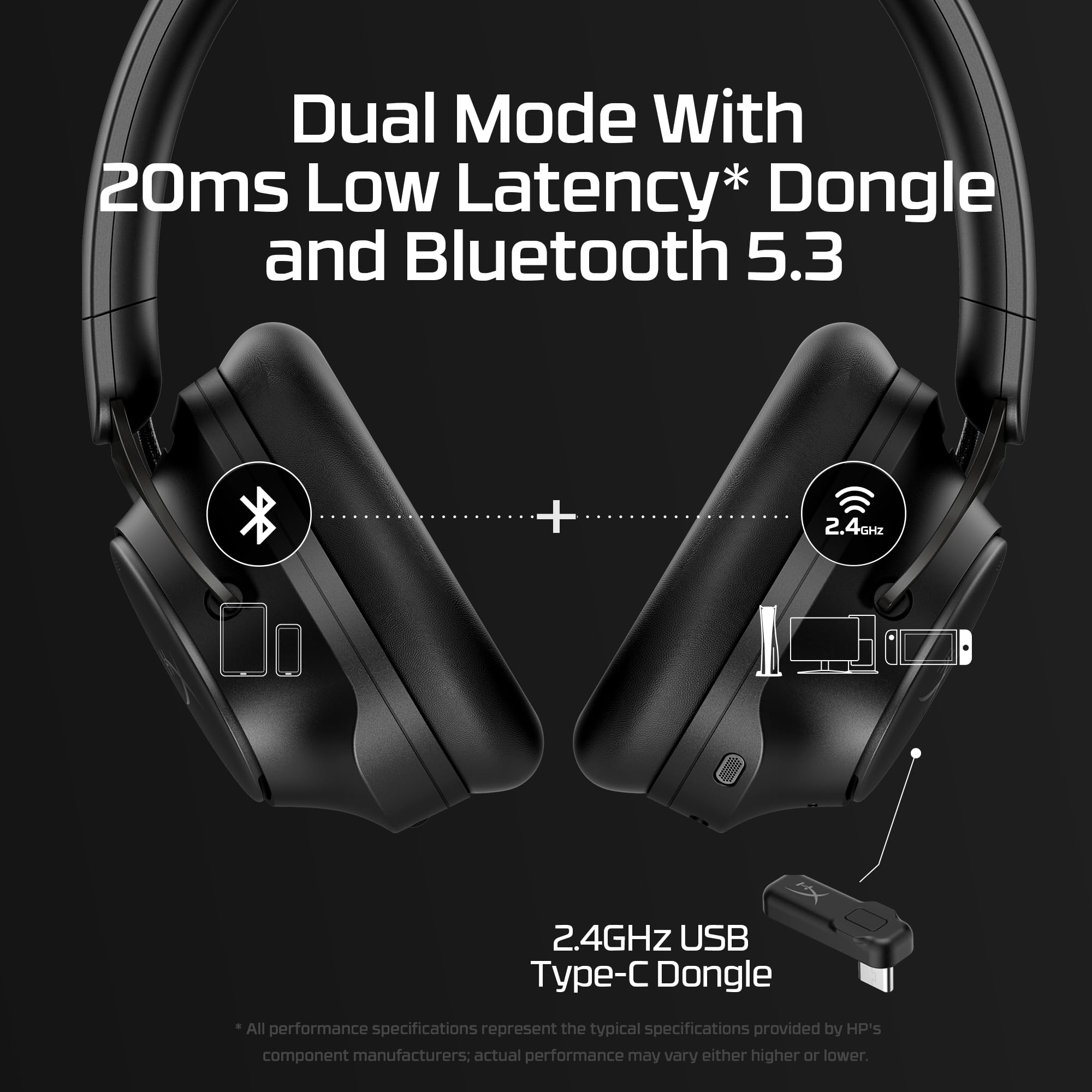 HyperX Cloud Mix 2 Kabellose Kopfhörer mit Geräuschunterdrückung, Gaming, Musik, Anrufen, Bluetooth 5.3 oder USB-C, Akku 110 h, Schwarz 3