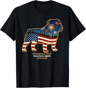 Bulldog America's 250th Patriotic Dog Fireworks T-Shirt
