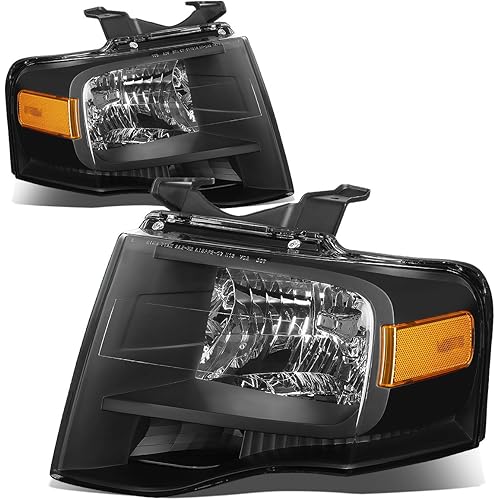 Pair of Black Housing Amber Corner Headlight Lamps Kit Replacement for Ford Expedition U324 07-14