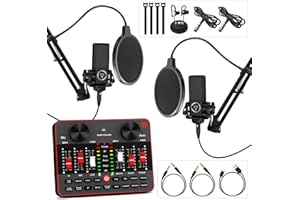 TENLAMP two 3.5mm Studio Condenser Microphone and G1 Live Sound Card, Audio Mixer with interface, Podcast Equipment Bundle for Recording Singing Gaming Live Streaming (G1-L3-02)