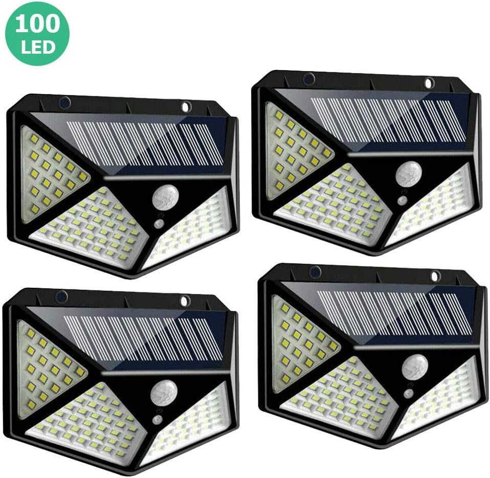 YWEN Solar Lights Outdoor Super Bright 100LED Solar Security Lights Solar Motion Sensor Lights 270° Wall Lights Waterproof Garden Lights with 3 Modes for Garden Outside [4 Pack]