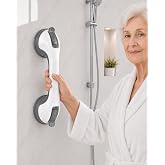 Suction Grab Bars for Shower, Gel-Enhanced Shower Handles for Seniors, Grey | Enhanced Gel Suction, Tub/Shower Safety Support, Heavy Duty Grip Bar for Seniors&amp;Elderly, No-Drill, Removable &amp; Reusable