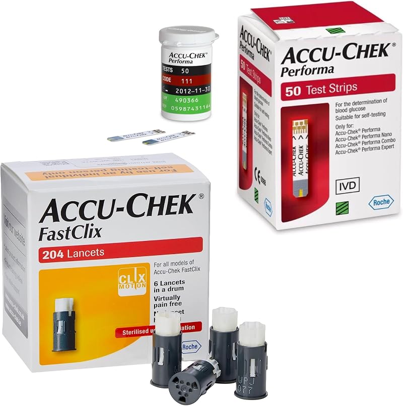 MG Living Accu Chek FastClix Lancets 204 & Performa Strips 50 Bundle