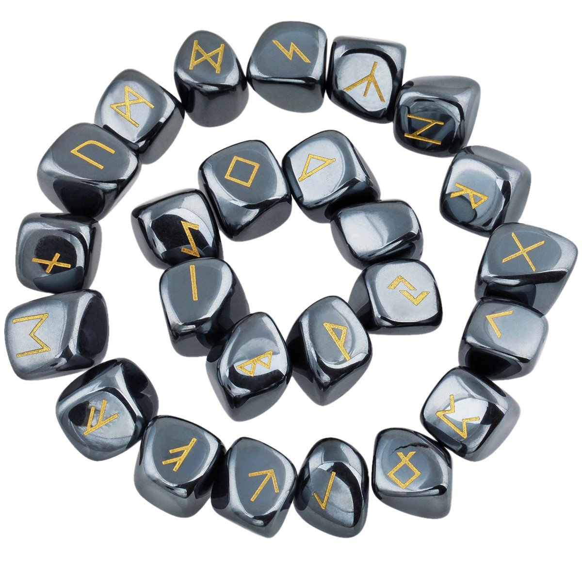 rockcloud Hematite Rune Stones Tumbled Engraved Lettering Crystal Set for Wicca Crystals Healing Chakra Reiki