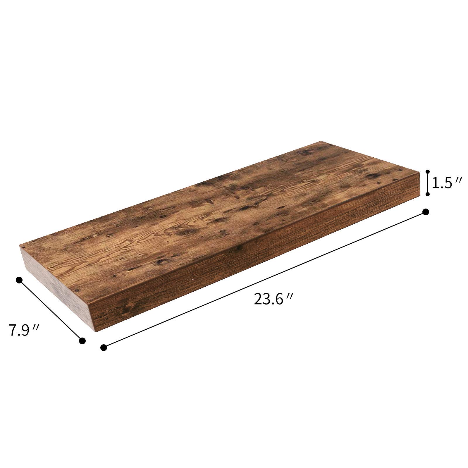 HOOBRO Floating Shelves, Rustic Brown Wall Shelf Set of 2, 23.6 inch Hanging Shelves with Invisible Brackets, for Bathroom, Bedroom, Toilet, Kitchen, Office, Living Room Decor BF60BJ01
