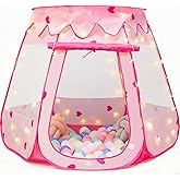 Crayline Pop Up Princess Tent with Star Light, Toys for 1 2 3 Year Old Girl Birthday Gift, Baby Girl Toys, Ball Pit for 12-18 Months Toddler Gift, Easy to Pop Up and Assemble(Pink)