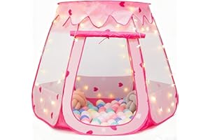 Crayline Pop Up Princess Tent with Star Light, Toys for 1 2 3 Year Old Girl Birthday Gift, Baby Girl Toys, Ball Pit for 12-18 Months Toddler Gift, Easy to Pop Up and Assemble(Pink)