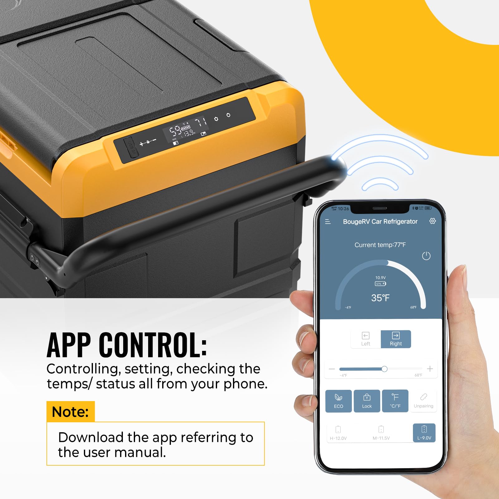 BougeRV 12 Volt Car Refrigerator Dual Zone, Electric Cooler Portable Freezer Fridge APP Control, CRD35 (35L) Compressor Freezer 12V/24VDC 110~240V AC, for Truck Van RV SUV Boat Travel Camping Road
