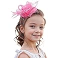 Zinniday Girls Elegant Tea Hat - Pink Derby Hats with a Flower for Tea Party, Mini Fascinator Hair Clip for Girl Children Kentucky Party, 5.11inch